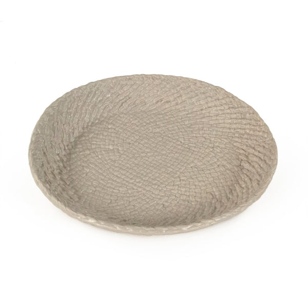 Zentique Grey Grey Cross Weave Bowl Small elegant ceramic centerpiece with textured weave, muted glaze charm W10.5 x H1.5 x D10.5 CB3492-27-R604