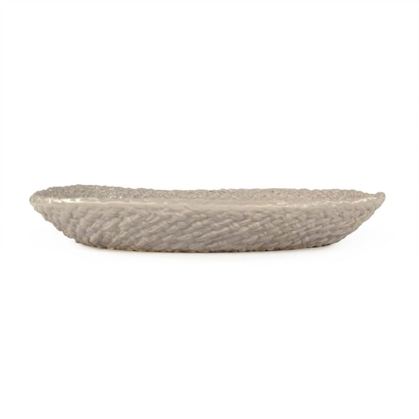 Zentique Grey Grey Cross Weave Bowl Small elegant ceramic centerpiece with textured weave, muted glaze charm W10.5 x H1.5 x D10.5 CB3492-27-R604
