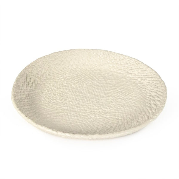 Zentique White Cross Weave Platter Medium — Elegant 13.25" Ceramic Serving Platter with Textured Glossy Finish CB3492-34-R11