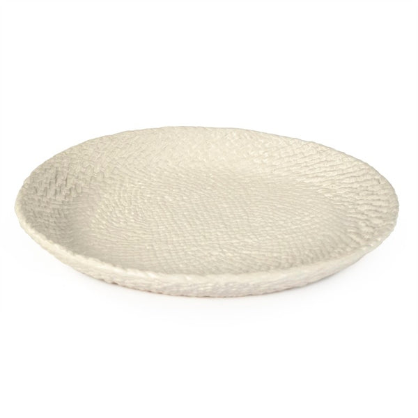 Zentique White Cross Weave Platter Medium — Elegant 13.25" Ceramic Serving Platter with Textured Glossy Finish CB3492-34-R11