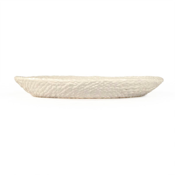 Zentique White Cross Weave Platter Medium — Elegant 13.25" Ceramic Serving Platter with Textured Glossy Finish CB3492-34-R11