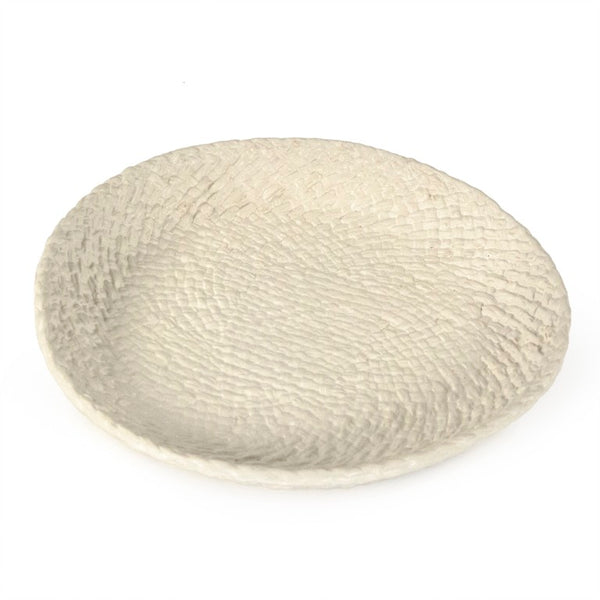 Zentique White Cross Weave Bowl — Sculptural Ceramic Centerpiece with Raised Texture, Glossy White Finish W16.25 x H2.25 x D8 CB3492-41-R11