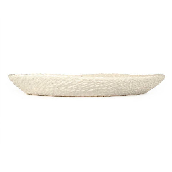 Zentique White Cross Weave Bowl — Sculptural Ceramic Centerpiece with Raised Texture, Glossy White Finish W16.25 x H2.25 x D8 CB3492-41-R11