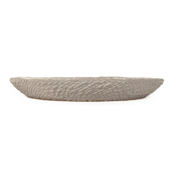 Zentique Grey Grey Cross Weave Bowl Large — Textured Ceramic Centerpiece in Neutral Grey Glaze for Elegant Dining W16.25 x H2.25 x D8 CB3492-41-R604