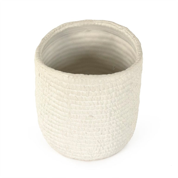 Zentique White Cross Weave Bowl with Textured Ceramic Finish — Elegant White Centerpiece for Serving & Display W7 x H7.75 x D7 CB3493-20-R11