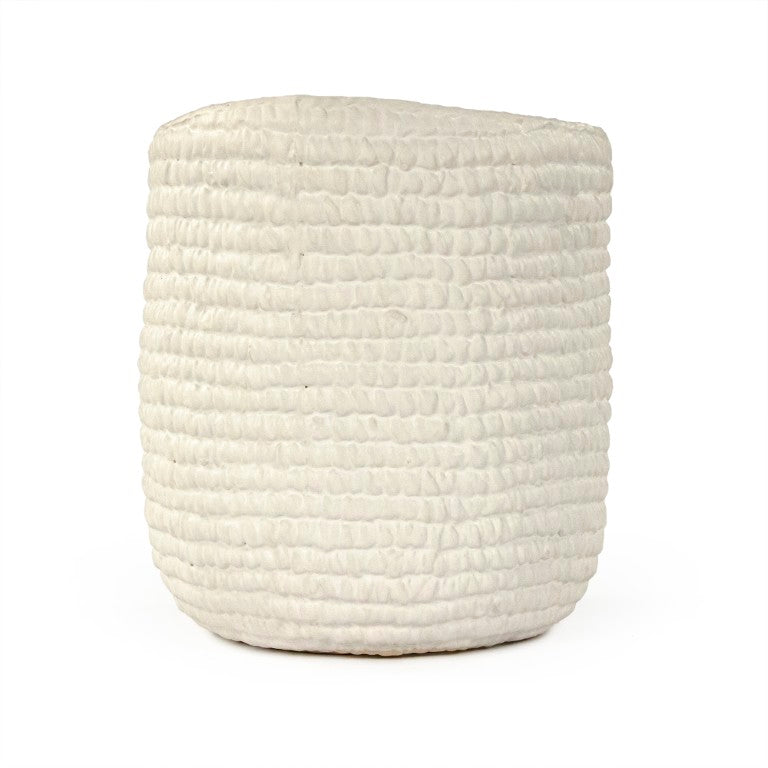 Zentique White Cross Weave Bowl with Textured Ceramic Finish — Elegant White Centerpiece for Serving & Display W7 x H7.75 x D7 CB3493-20-R11