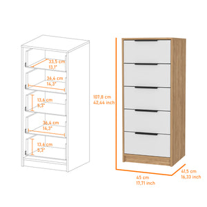 English Elm Kaia 5-Drawer Vertical Dresser in White & Pine Finish — 42" High, Space-Saving Modern Storage Solution B07092064