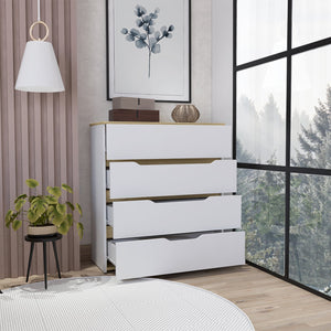 English Elm Zoe Modern Four-Drawer Dresser with Superior Top in White & Light Oak – Space-Saving, Durable Design B07092057