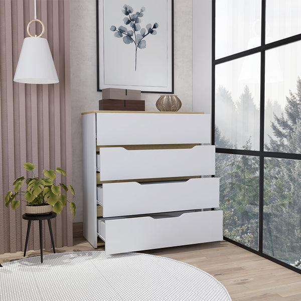English Elm Zoe Modern Four-Drawer Dresser with Superior Top in White & Light Oak – Space-Saving, Durable Design B07092057