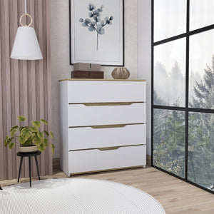 English Elm Zoe Classic Dresser with Superior Top, 4 Spacious Drawers, White & Light Oak, Easy Assembly B20092057