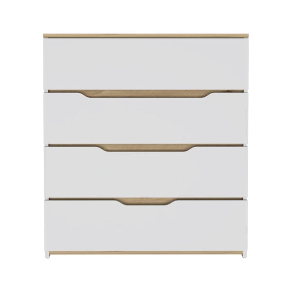 English Elm Zoe Modern Four-Drawer Dresser with Superior Top in White & Light Oak – Space-Saving, Durable Design B07092057