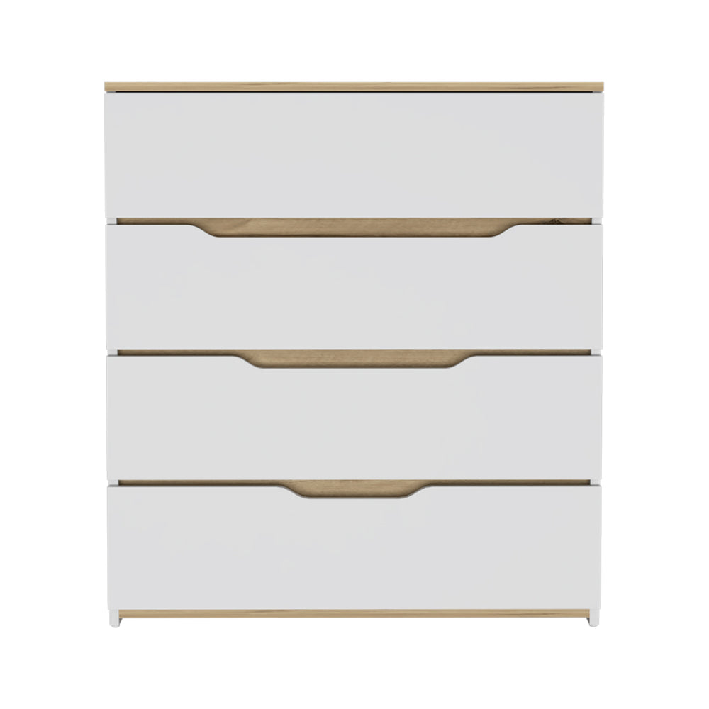English Elm Zoe Classic Dresser with Superior Top, 4 Spacious Drawers, White & Light Oak, Easy Assembly B20092057