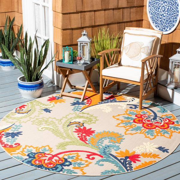 Safavieh Cabana 305 Power Loomed Indoor / Outdoor Rug Ivory / Blue 6'-7" x 9'