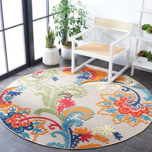 Safavieh Cabana 305 Power Loomed Indoor / Outdoor Rug Ivory / Blue 6'-7" x 9'