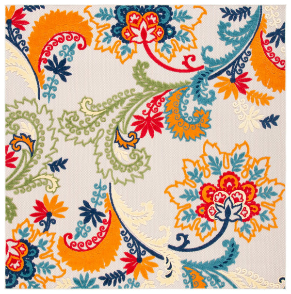 Safavieh Cabana 305 Power Loomed Indoor / Outdoor Rug Ivory / Blue 6'-7" x 9'