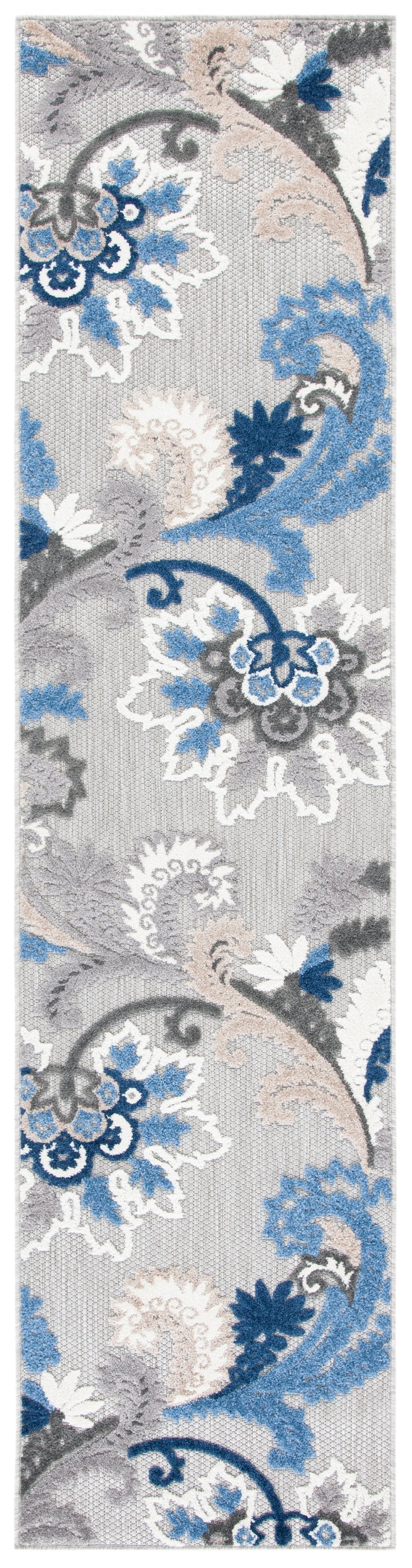 Safavieh Cabana Elegant Grey Blue Runner Rug - Durable, Indoor/Outdoor, Floral Design, 2'2"X13', Timeless Style Grey ,Blue Polypropylene Cbn305f-213
