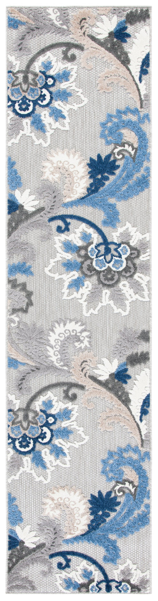 Safavieh Cabana Elegant Grey Blue Runner Rug - Durable, Indoor/Outdoor, Floral Design, 2'2"X13', Timeless Style Grey ,Blue Polypropylene Cbn305f-213