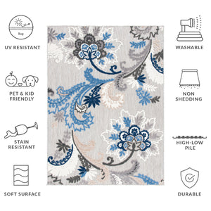 Safavieh Cabana Elegant Grey Blue Runner Rug - Durable, Indoor/Outdoor, Floral Design, 2'2"X13', Timeless Style Grey ,Blue Polypropylene Cbn305f-213