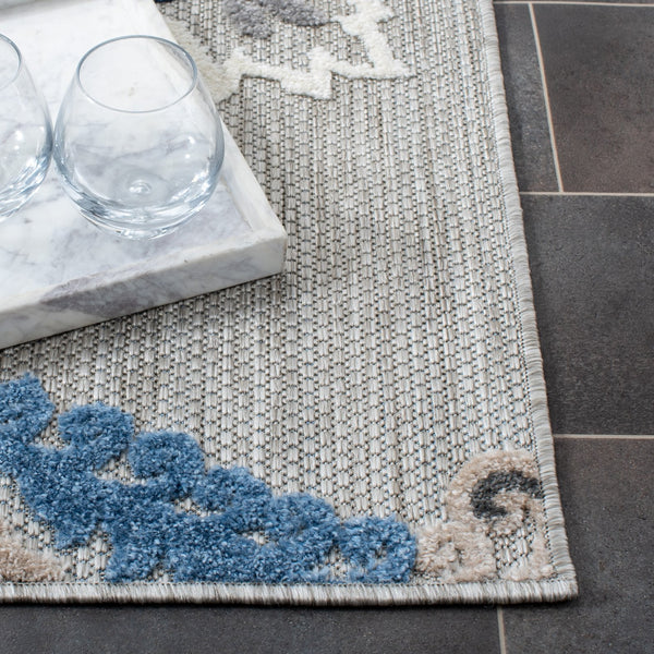 Safavieh Cabana Elegant Grey Blue Runner Rug - Durable, Indoor/Outdoor, Floral Design, 2'2"X13', Timeless Style Grey ,Blue Polypropylene Cbn305f-213