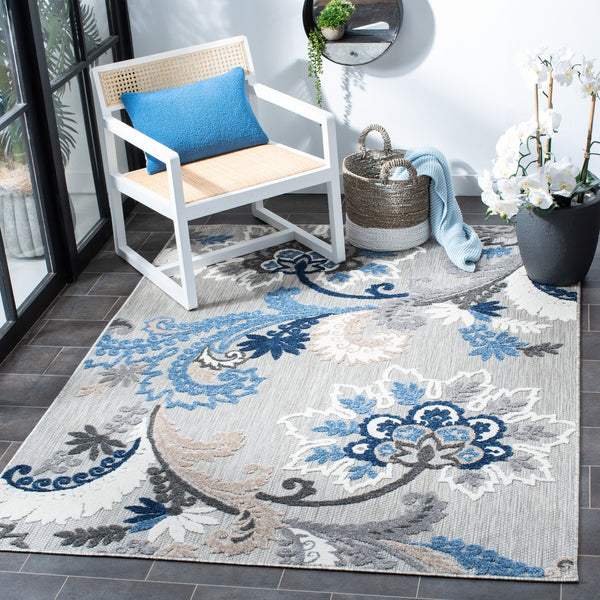 Safavieh Cabana Elegant Grey Blue Runner Rug - Durable, Indoor/Outdoor, Floral Design, 2'2"X13', Timeless Style Grey ,Blue Polypropylene Cbn305f-213