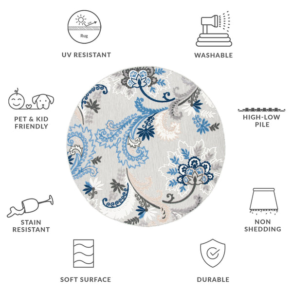 Safavieh Cabana Elegant Grey Blue Runner Rug - Durable, Indoor/Outdoor, Floral Design, 2'2"X13', Timeless Style Grey ,Blue Polypropylene Cbn305f-213