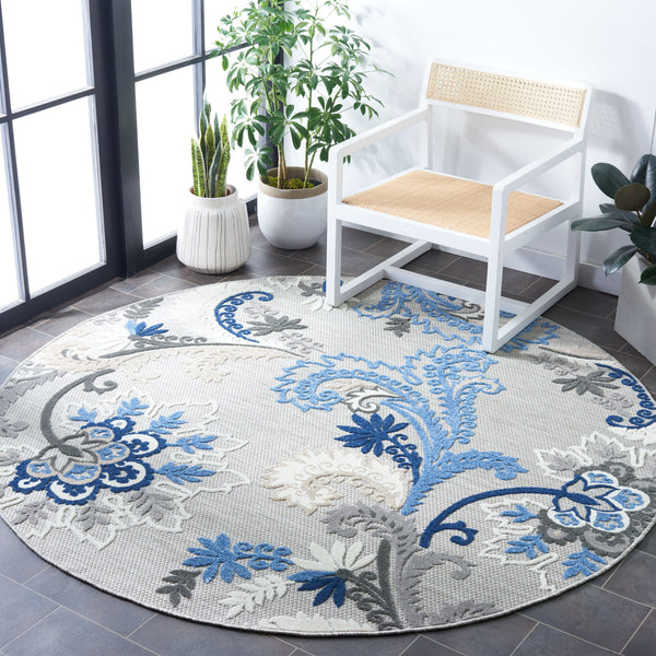 Safavieh Cabana Elegant Grey Blue Runner Rug - Durable, Indoor/Outdoor, Floral Design, 2'2"X13', Timeless Style Grey ,Blue Polypropylene Cbn305f-213