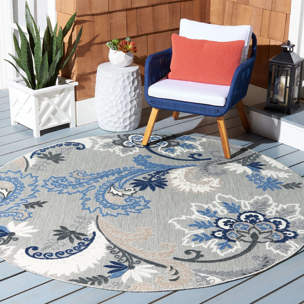Safavieh Cabana Elegant Grey Blue Runner Rug - Durable, Indoor/Outdoor, Floral Design, 2'2"X13', Timeless Style Grey ,Blue Polypropylene Cbn305f-213