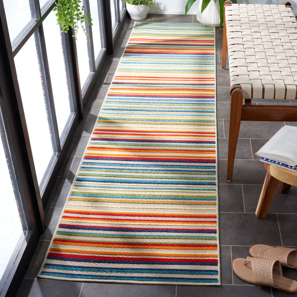 Safavieh Cabana Indoor/Outdoor Area Rug - Cheerful Striped Design For Vibrant Living Spaces And Durability Ivory ,Green Polypropylene Cbn323a-4sq