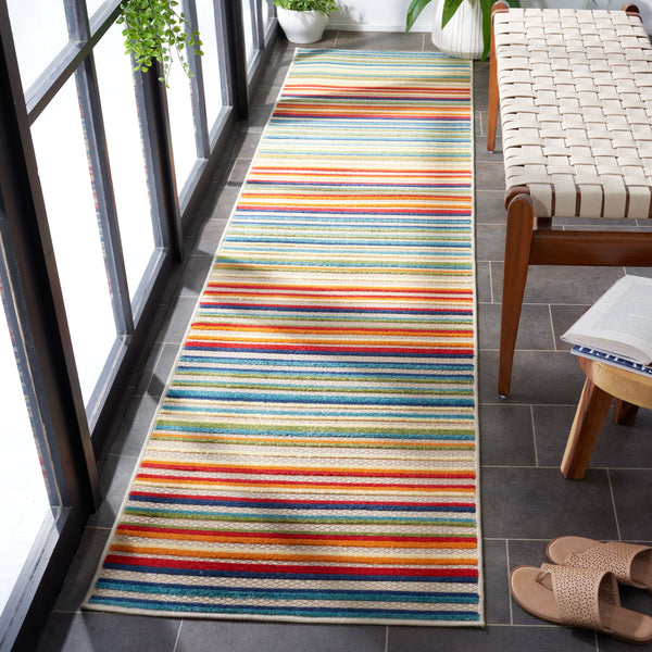 Safavieh Cabana Contemporary Ivory And Green Striped Runner Rug — Low 1/4" Pile, Durable Power-Loomed Design 2'-2" x 21'-0" CBN323A-221