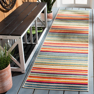 Safavieh Cabana Contemporary Ivory And Green Striped Runner Rug — Low 1/4" Pile, Durable Power-Loomed Design 2'-2" x 21'-0" CBN323A-221