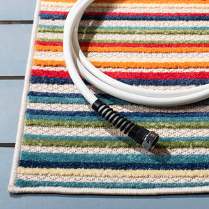 Safavieh Cabana Indoor/Outdoor Area Rug - Cheerful Striped Design For Vibrant Living Spaces And Durability Ivory ,Green Polypropylene Cbn323a-4sq