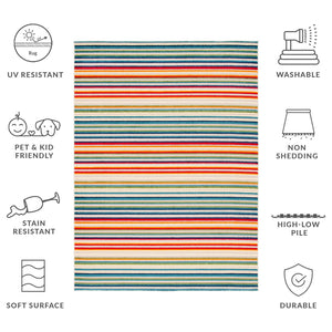Safavieh Cabana Indoor/Outdoor Area Rug - Cheerful Striped Design For Vibrant Living Spaces And Durability Ivory ,Green Polypropylene Cbn323a-4sq