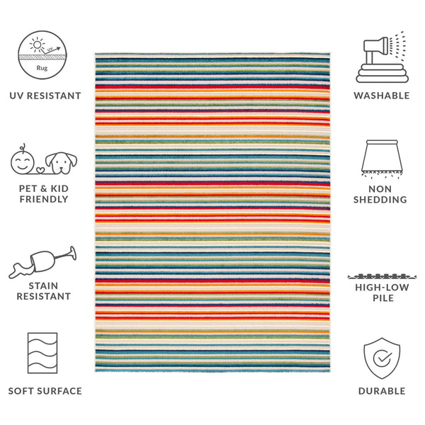 Safavieh Cabana Indoor/Outdoor Area Rug - Cheerful Striped Design For Vibrant Living Spaces And Durability Ivory ,Green Polypropylene Cbn323a-4sq