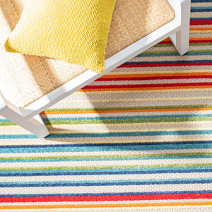 Safavieh Cabana Indoor/Outdoor Area Rug - Cheerful Striped Design For Vibrant Living Spaces And Durability Ivory ,Green Polypropylene Cbn323a-4sq