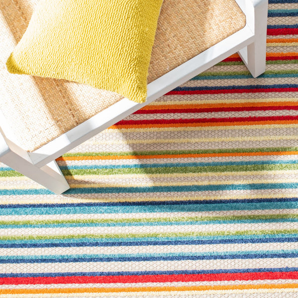 Safavieh Cabana Indoor/Outdoor Area Rug - Cheerful Striped Design For Vibrant Living Spaces And Durability Ivory ,Green Polypropylene Cbn323a-4sq