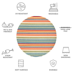 Safavieh Cabana Indoor/Outdoor Area Rug - Cheerful Striped Design For Vibrant Living Spaces And Durability Ivory ,Green Polypropylene Cbn323a-4sq