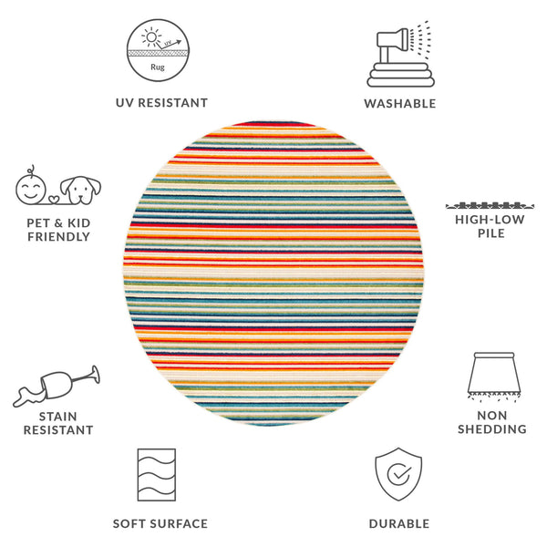 Safavieh Cabana Indoor/Outdoor Area Rug - Cheerful Striped Design For Vibrant Living Spaces And Durability Ivory ,Green Polypropylene Cbn323a-4sq