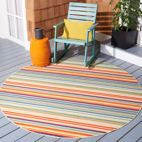 Safavieh Cabana Indoor/Outdoor Area Rug - Cheerful Striped Design For Vibrant Living Spaces And Durability Ivory ,Green Polypropylene Cbn323a-4sq