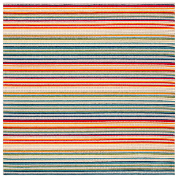 Safavieh Cabana Indoor/Outdoor Area Rug - Cheerful Striped Design For Vibrant Living Spaces And Durability Ivory ,Green Polypropylene Cbn323a-4sq