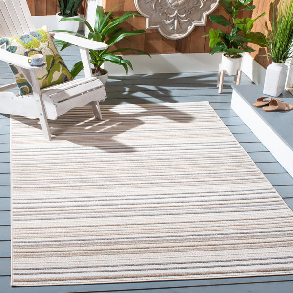 Safavieh Cabana Ivory Grey Striped Rug — Power-Loomed Turkish Durability, Low-Pile Modern Neutral For Living Rooms 10'-0" x 14'-0" CBN323B-10