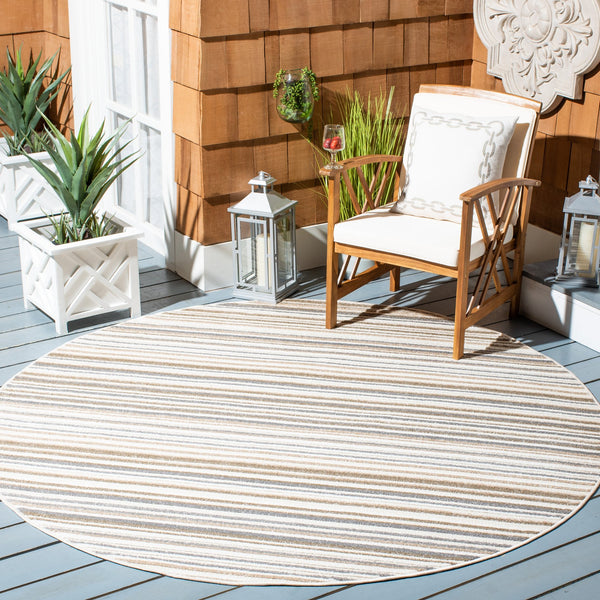 Safavieh Cabana Contemporary Ivory And Grey Striped Rug — Low-Pile, Stain-Resistant Power-Loomed Turkish Design 6'-7" x 9'-0" CBN323B-7