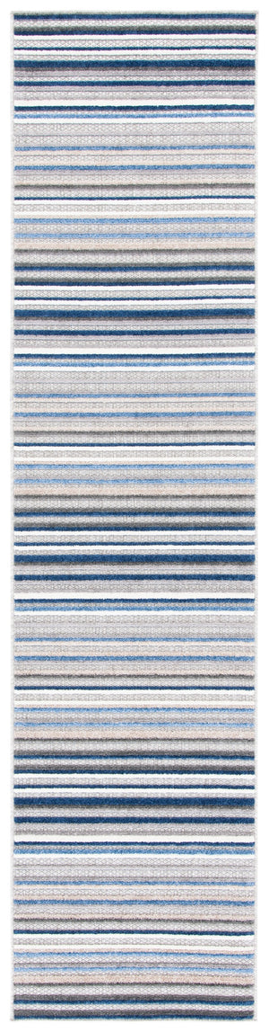 Safavieh Cabana Contemporary Grey And Blue Striped Runner — Durable Power-Loomed Polypropylene, Low-Profile 2'-2" x 13'-0" CBN323F-213