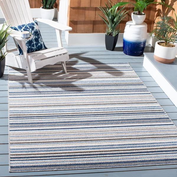 Safavieh Cabana Contemporary Grey & Blue Area Rug — Low-Profile 1/4" Pile, Durable Power-Loomed Turkish Craftsmanship 6'-0" x 8'-0" CBN323F-68