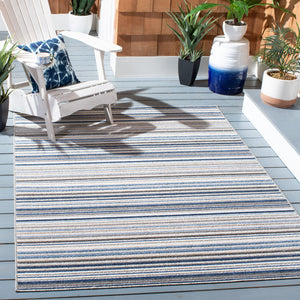 Safavieh Cabana Contemporary Grey And Blue Striped Runner — Durable Power-Loomed Polypropylene, Low-Profile 2'-2" x 13'-0" CBN323F-213
