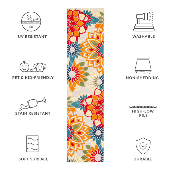 Safavieh Cabana Vibrant Floral Area Rug In Elegant Ivory And Orange For Indoor Or Outdoor Spaces Ivory ,Orange Polypropylene Cbn328a-10sq