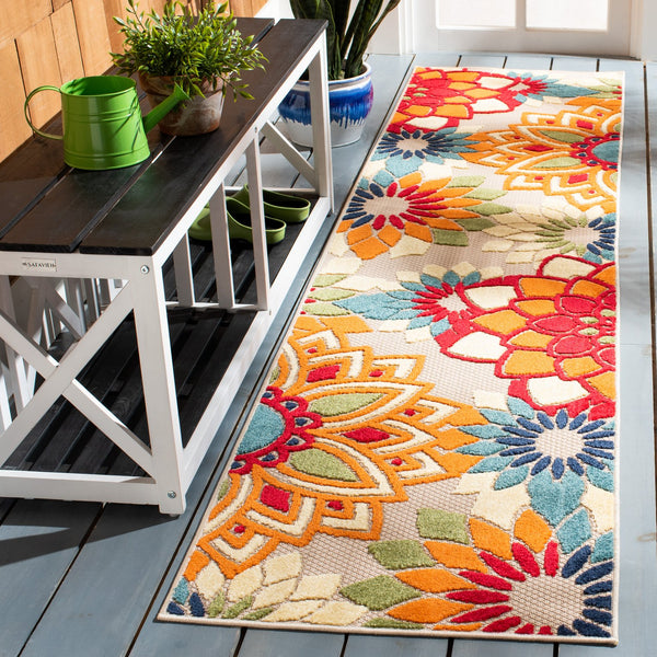 Safavieh Cabana Vibrant Floral Area Rug In Elegant Ivory And Orange For Indoor Or Outdoor Spaces Ivory ,Orange Polypropylene Cbn328a-10sq