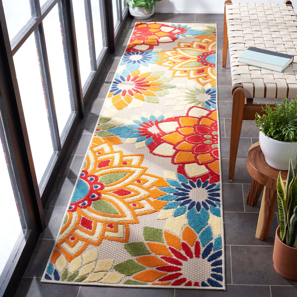 Safavieh Cabana Vibrant Floral Area Rug In Elegant Ivory And Orange For Indoor Or Outdoor Spaces Ivory ,Orange Polypropylene Cbn328a-10sq