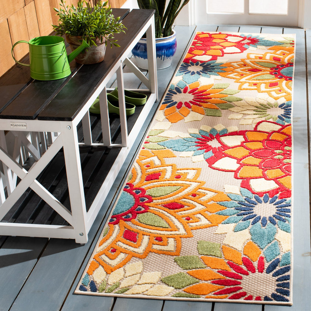 Safavieh Cabana Contemporary Ivory And Orange Area Rug – Power-Loomed, Low-Profile, Stain-Resistant Accent Rug For Living Spaces 6'-0" x 8'-0" CBN328A-68