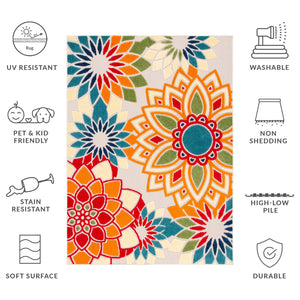 Safavieh Cabana Vibrant Floral Area Rug In Elegant Ivory And Orange For Indoor Or Outdoor Spaces Ivory ,Orange Polypropylene Cbn328a-10sq