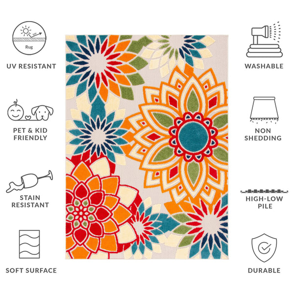 Safavieh Cabana Vibrant Floral Area Rug In Elegant Ivory And Orange For Indoor Or Outdoor Spaces Ivory ,Orange Polypropylene Cbn328a-10sq